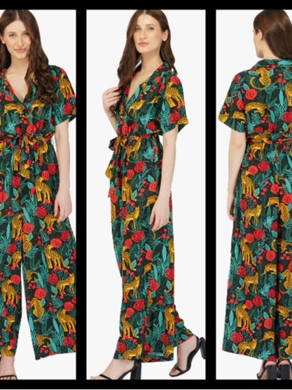 Floral & Leopard Print Green Jumpsuit